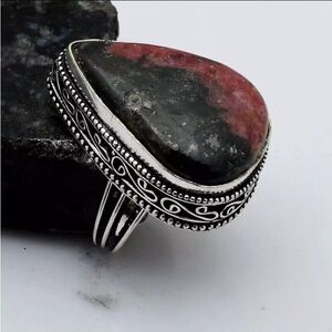 Rhodonite Gemstone Antique Design Ring Size-6.25 Handcrafted In India New W Tags